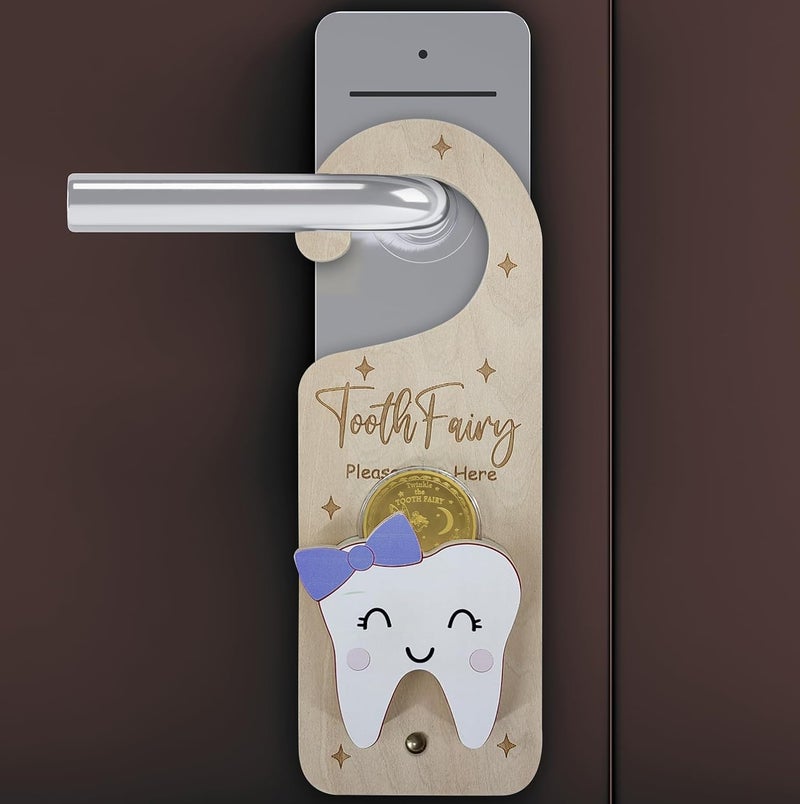 PAMBO Tooth Fairy Door Hanger, Wooden Tooth Fairy Money Holder with Tooth Coins for Lost Tooth Kids Gifts (Purple) - Image 4